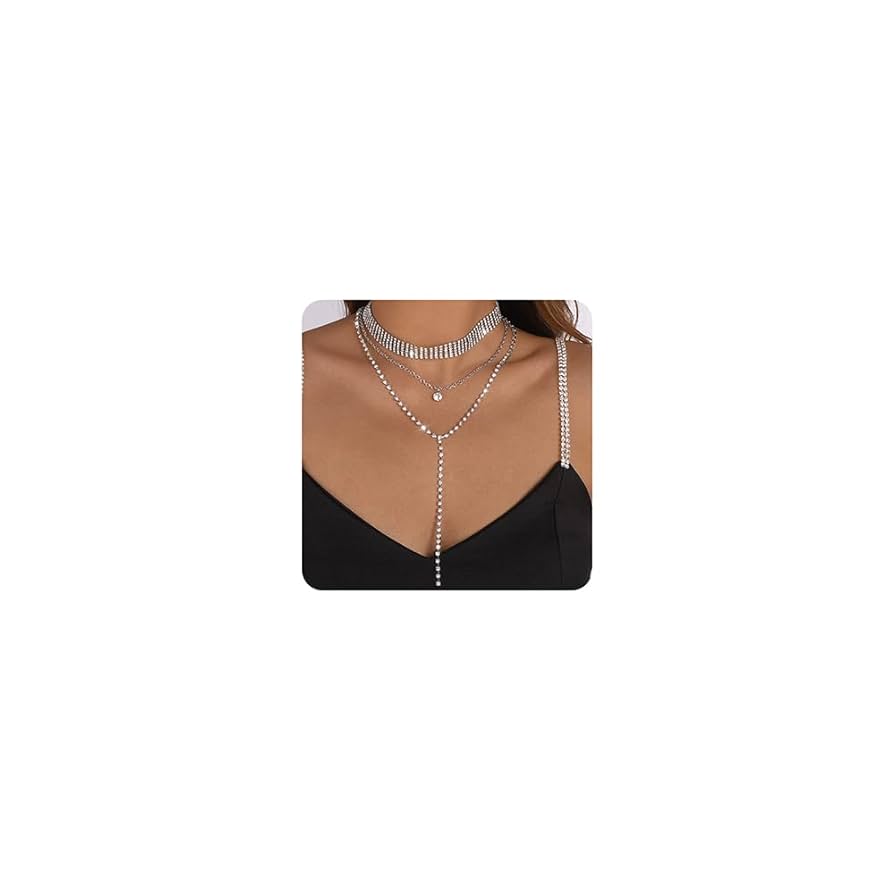 Amazon.com: Jumwrit Silver Multi Layered Necklace